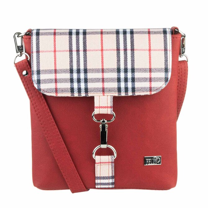 Malá klopová  sportovní  kabelka ELA káro s červenou Červená, Small
