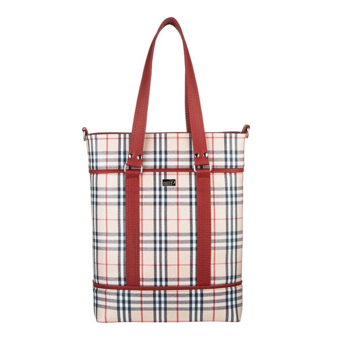 Střední  kabelka shopper  CELIE káro s červenou Červená, Medium