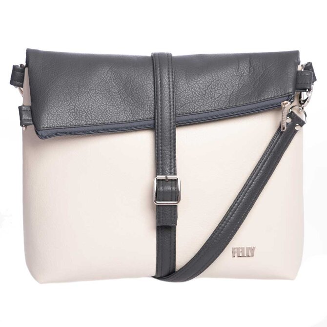 Střední překlápěcí  kabelka JELA ecru s šedou Krémová, Medium