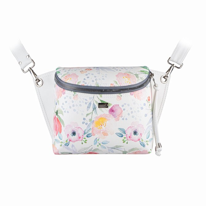 Crossbody ledvinka SALOME akvarelové letní květy s bílou Bílá, Medium