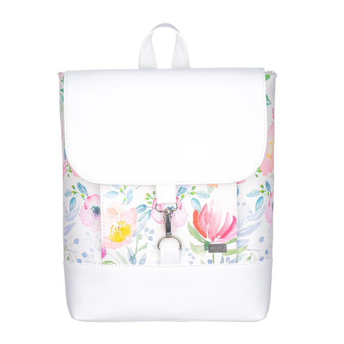 Městský Batoh KIM akvarelové letní květy s bílou Bílá, Medium