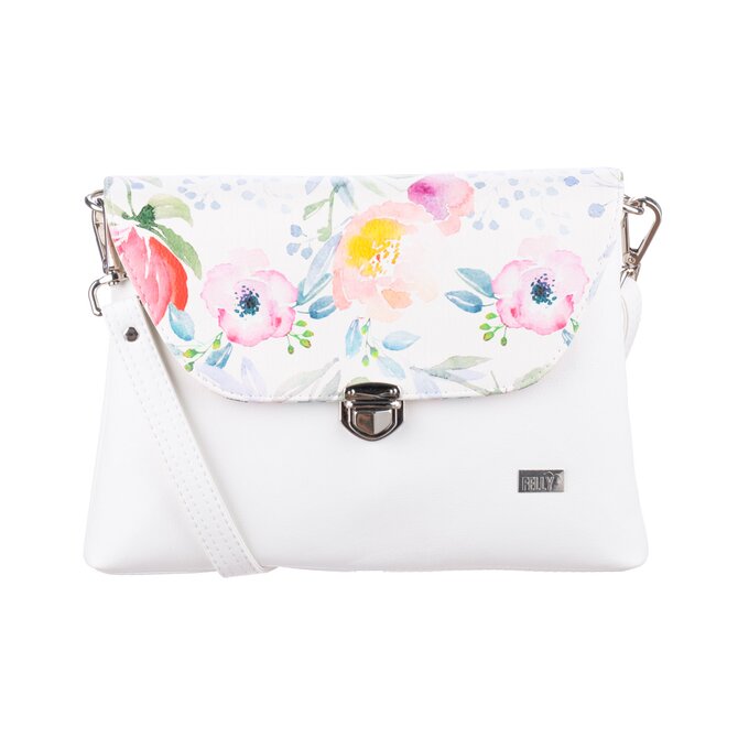 Malá, klopová, crossbody kabelka LENA akvarelové letní květy s bílou Potisk, Small
