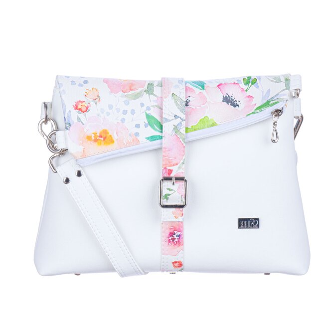 Malá překlápěcí  kabelka JELA mini akvarelové letní květy s bílou Krémová, Small