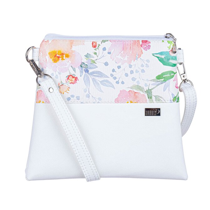 Malá crossbody  kabelka MANON  bílá s akvarelovými letními květy Bílá, Small
