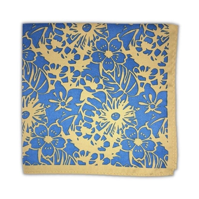 Béžový kapesníček do saka Flowers s modrými květinami Modrá, Polyester