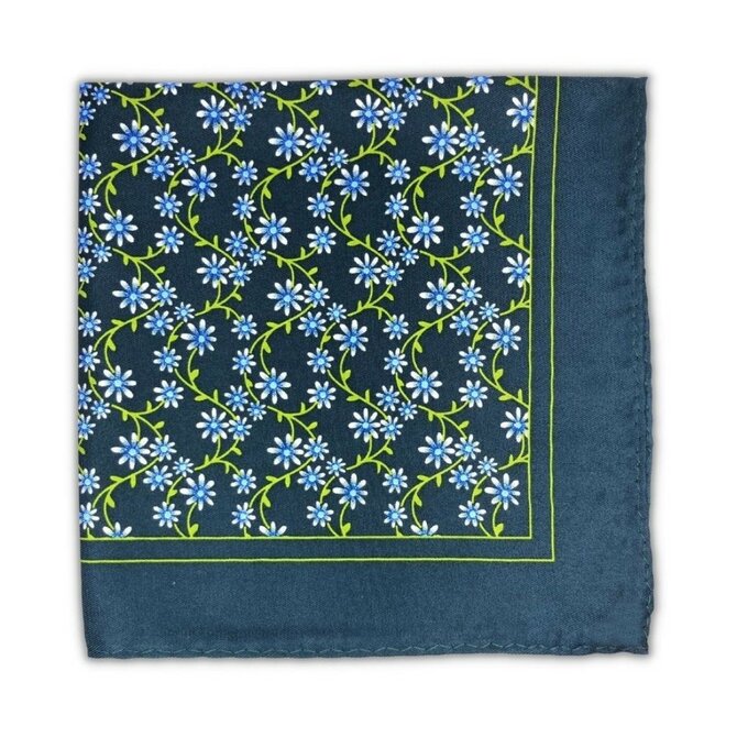 Tmavě modrý kapesníček do saka Flowers s modrými květinami Modrá, Polyester