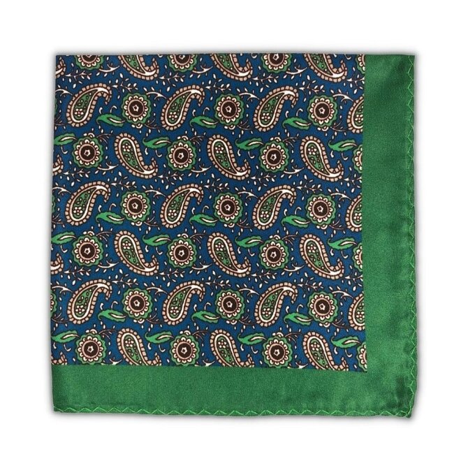 Zeleno-modrý kapesníček do saka Paisley Modrá, Polyester
