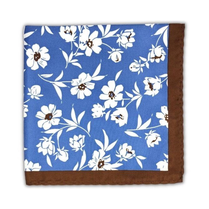 Modro-hnědý kapesníček do saka Flowers s bílými květinami Modrá, Polyester