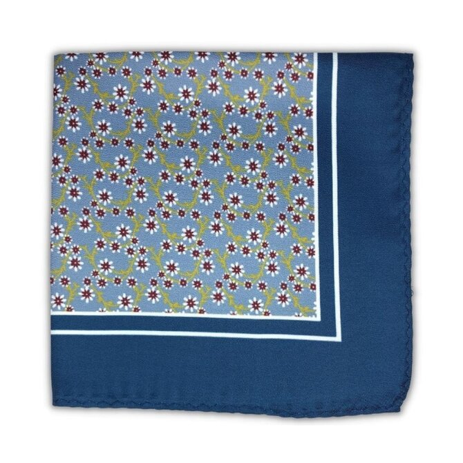Modro-šedý kapesníček do saka Flowers s červenými květinami Modrá, Polyester