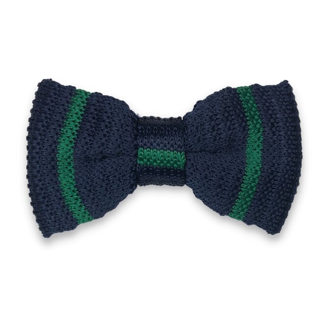 Pánský tmavě modrý pletený motýlek se zelenými proužky Modrá, Polyester