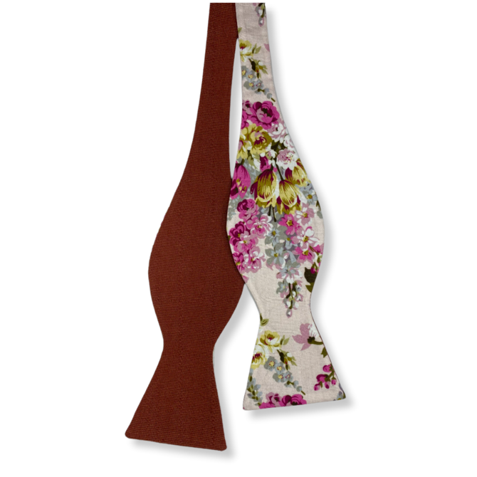 Hnědočervený bavlněný vázací motýlek Double Zelená, Bavlna