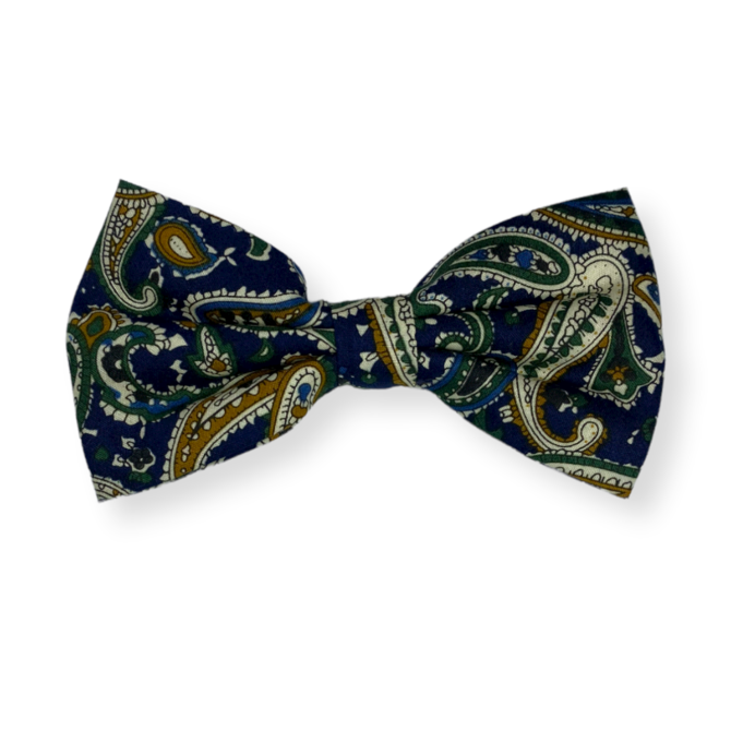 Tmavě modrý bavlněný motýlek s paisley Modrá, Bavlna