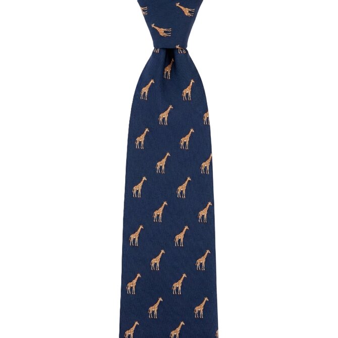 Kolem Krku Tmavě modrá kravata se žirafami Modrá, Polyester