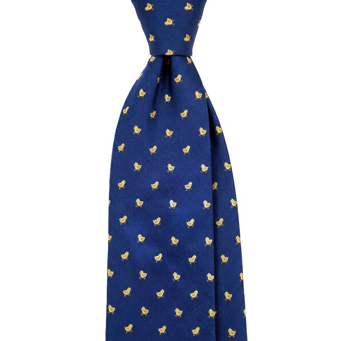 Kolem Krku Tmavě modrá kravata s kuřátky Modrá, Polyester