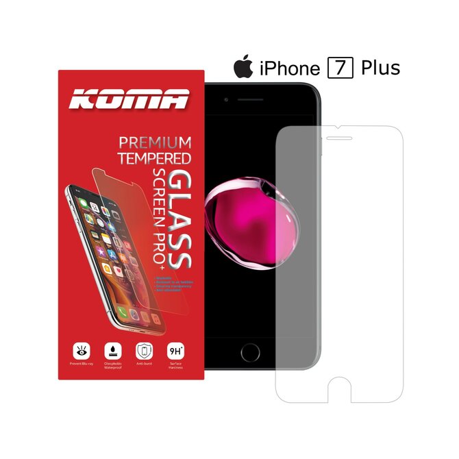 KOMA Ochranné tvrzené sklo pro iPhone 7 Plus, zaoblení 2.5 D, tvrdost 9H