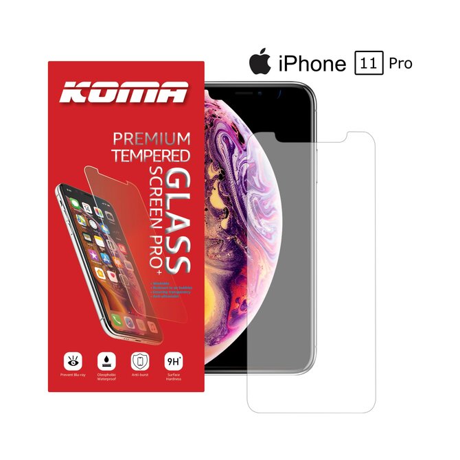 KOMA Ochranné tvrzené sklo pro iPhone 11 Pro, zaoblení 2.5 D, tvrdost 9H