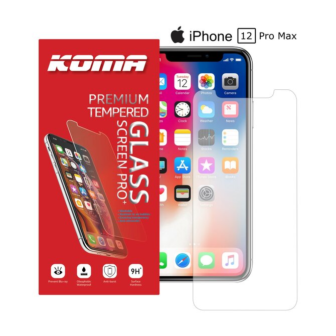 KOMA Ochranné tvrzené sklo pro iPhone 12 Pro Max, zaoblení 2.5 D, tvrdost 9H