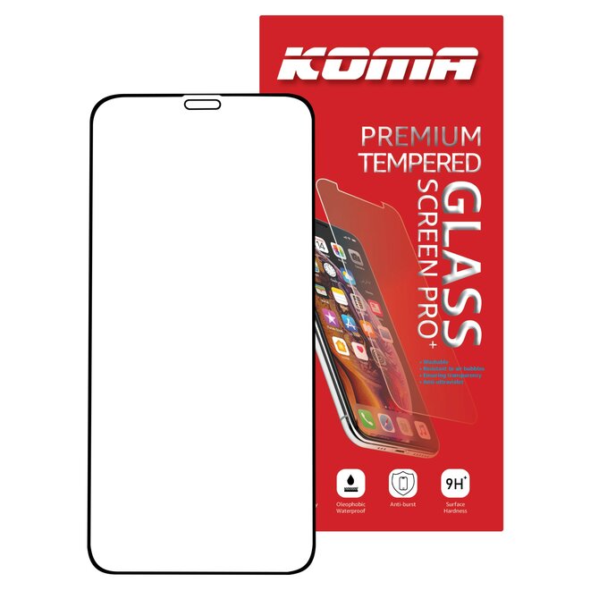 KOMA Tvrzené sklo Full Cover pro iPhone 12 Mini, zaoblení 3D, tvrdost 9H