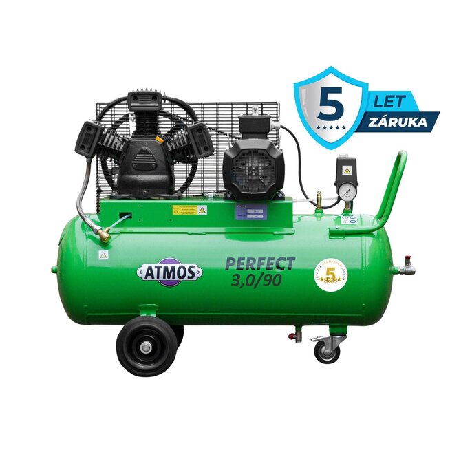 Pístový kompresor Perfect - 3/90  příkon 3,0 kW, výkon 408 l/min, tlak 10 bar, vzdušník 90 l, napětí 400/50 V/Hz