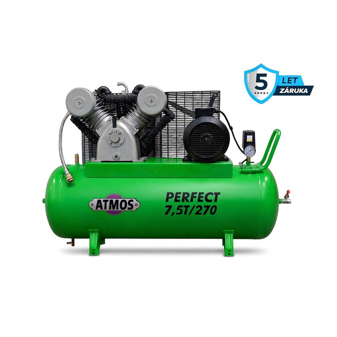 Pístový kompresor Perfect - 7,5T/270 - 12,5 bar  příkon 7,5 kW, výkon 900 l/min, tlak 1,5 bar, vzdušník 270 l, napětí 400/50 V/Hz