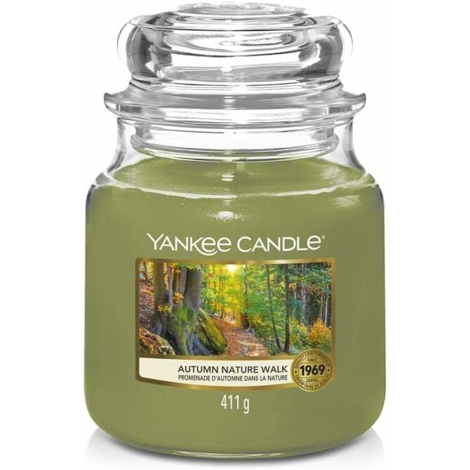 Yankee Candle vonná svíčka Classic ve skle střední Autumn Nature Walk 368g Zelená