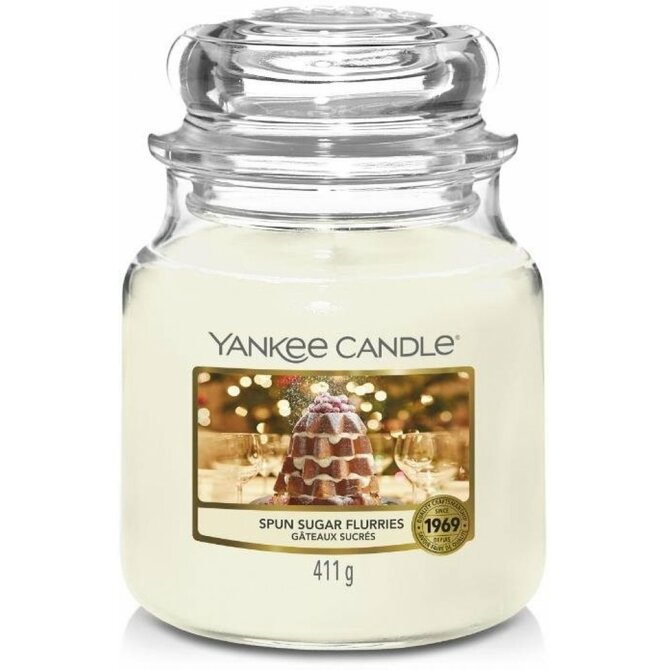 Yankee Candle vonná svíčka Classic ve skle střední Spun Sugar Flurries 411 g Krémová