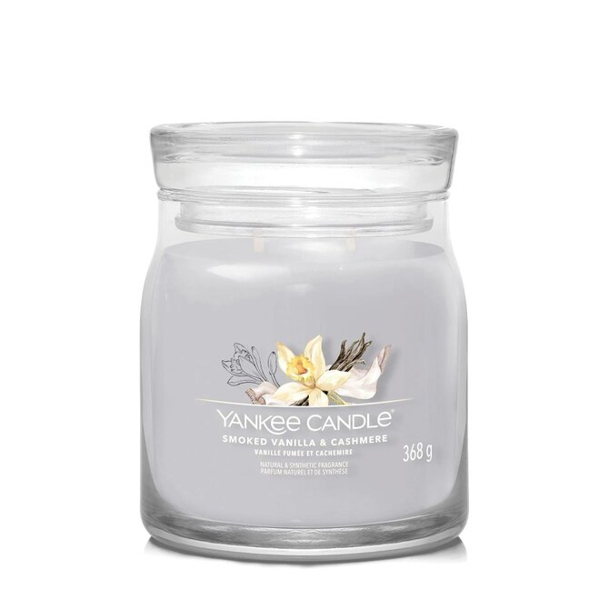 Yankee Candle Signature Smoked Vanilla & Cashmere střední vonná svíčka 368g Šedá