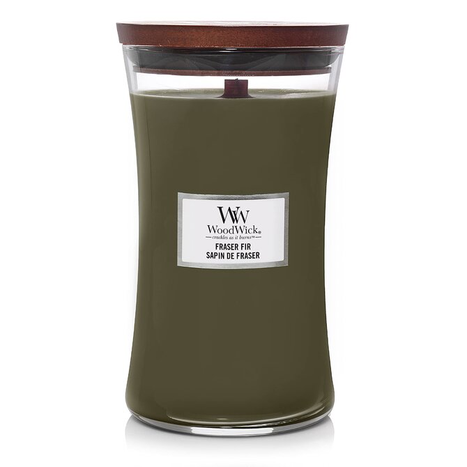 WoodWick vonná svíčka s dřevěným knotem velká Frasier Fir 609g Zelená