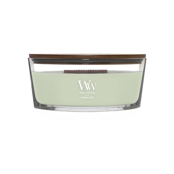 WoodWick vonná svíčka s dřevěným knotem Elipsa Ethereal Haze 453,6g Zelená