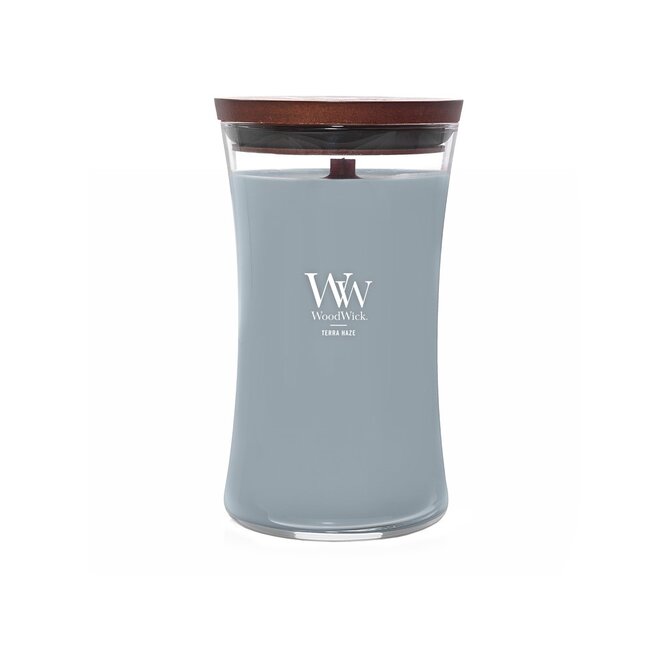 WoodWick vonná svíčka s dřevěným knotem Velká Terra Haze 610g Šedá