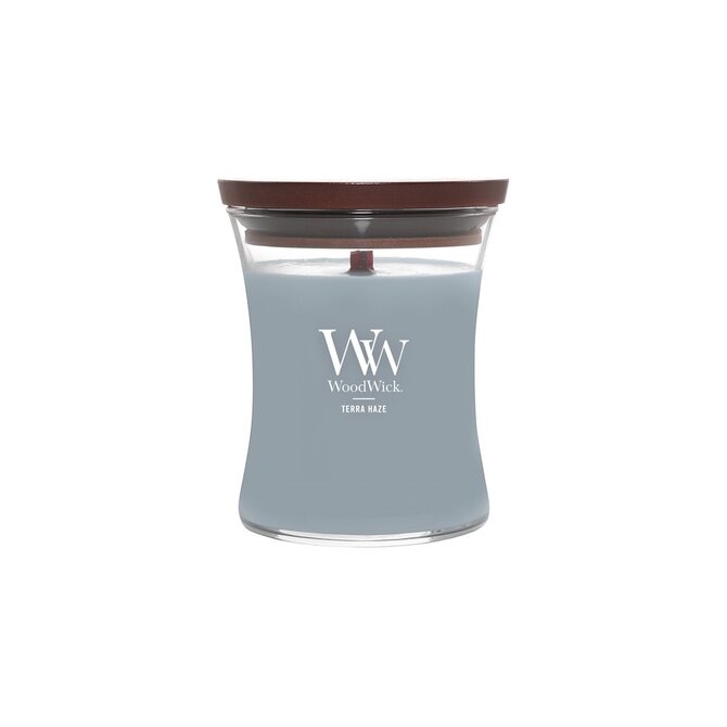 WoodWick vonná svíčka s dřevěným knotem Střední Terra Haze 275g Šedá
