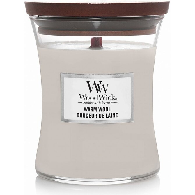 WoodWick vonná svíčka s dřevěným knotem střední Warm Wool 275g Šedá