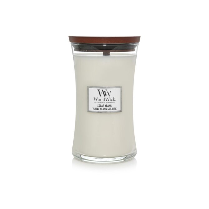WoodWick vonná svíčka s dřevěným knotem velká Solar Ylang 609 g Bílá