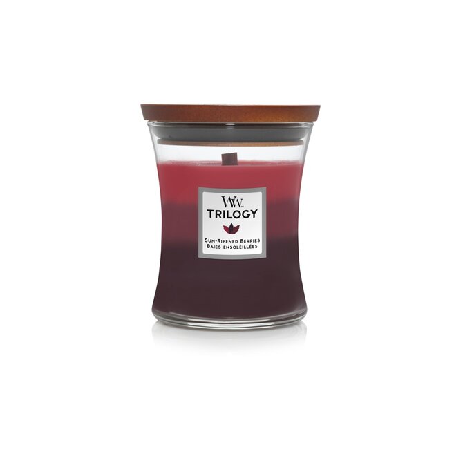 WoodWick vonná svíčka s dřevěným knotem střední Trilogy Sun Ripened Berries 275 g Vícbarevná