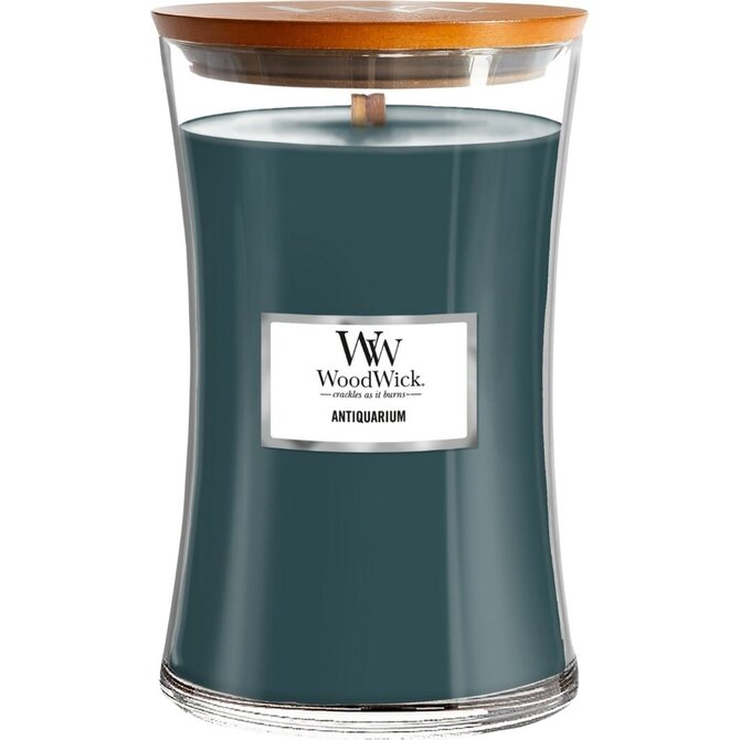 WoodWick vonná svíčka s dřevěným knotem velká Antiquarium 609g Modrá
