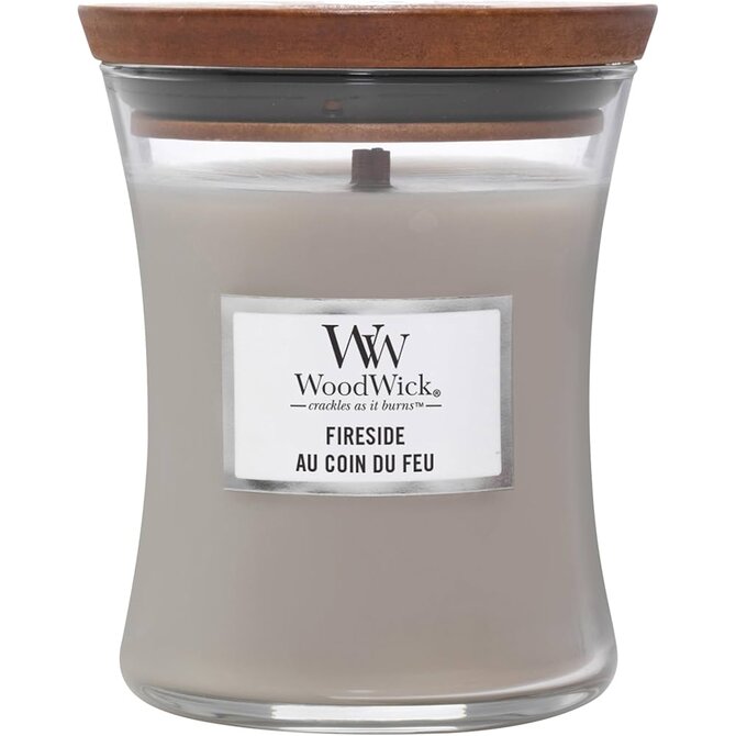 WoodWick vonná svíčka s dřevěným knotem střední Fireside 275g Šedá