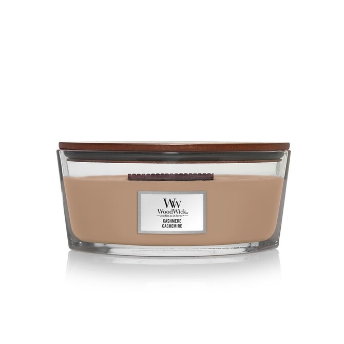WoodWick vonná svíčka s dřevěným knotem Elipsa Cashmere 453,6 g Hnědá