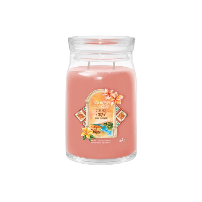 Yankee Candle vonná svíčka Signature ve skle velká Veľká Capri Glow 567g Růžová
