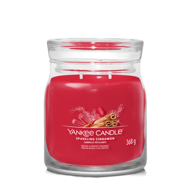 Yankee Candle vonná svíčka Signature ve skle střední Sparkling Cinnamon 368g Červená