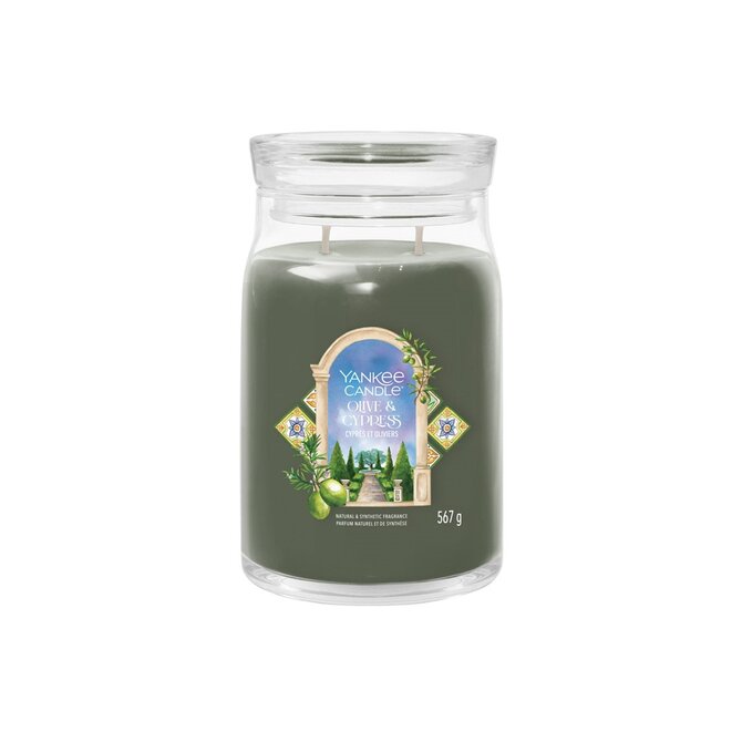 Yankee Candle vonná svíčka Signature ve skle velká Olive & Cypress 567g Zelená