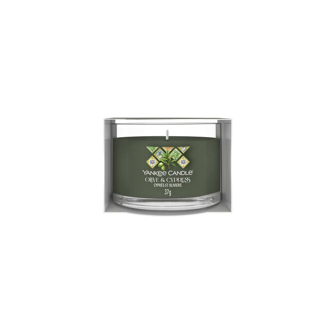 Yankee Candle mini svíčka ve skle Olive & Cypress 37g Zelená