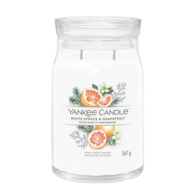 Yankee Candle vonná svíčka Signature ve skle velká White Spruce & Grapefruit 567g Bílá