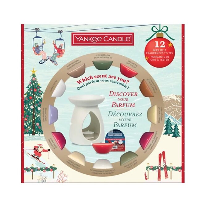 Yankee Candle Vánoční Set 2025 aromalampa a vonné vosky 12× 22 g