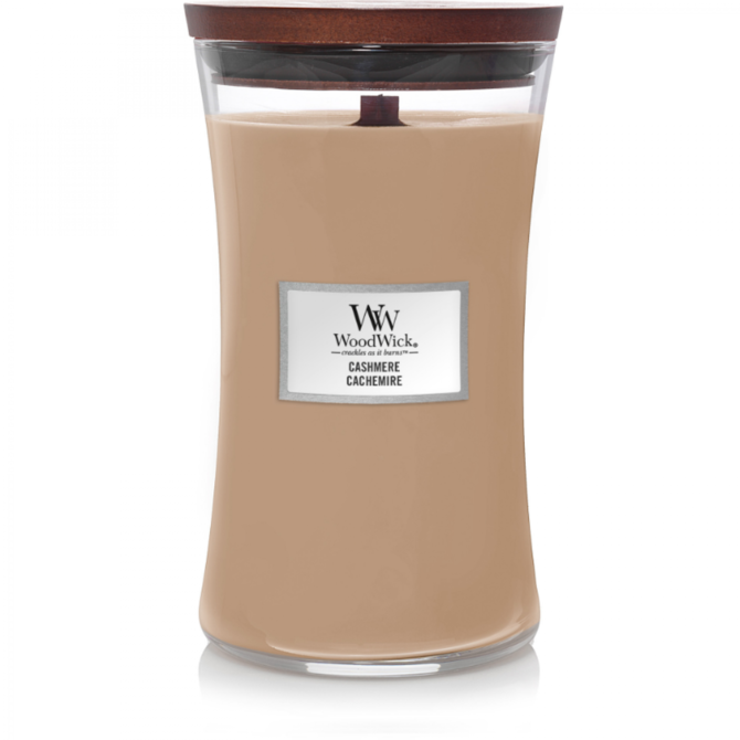 WoodWick vonná svíčka s dřevěným knotem velká Cashmere 609 g Hnědá