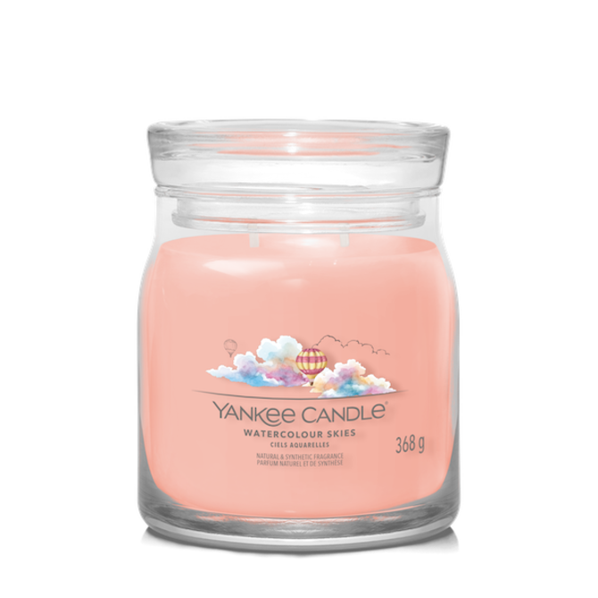 Yankee Candle vonná svíčka Signature ve skle střední Watercolour Skies 368g Růžová