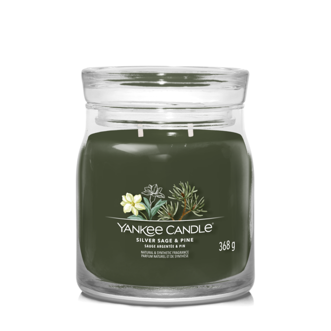 Yankee Candle vonná svíčka Signature ve skle střední Silver Sage & Pine 368g Černá