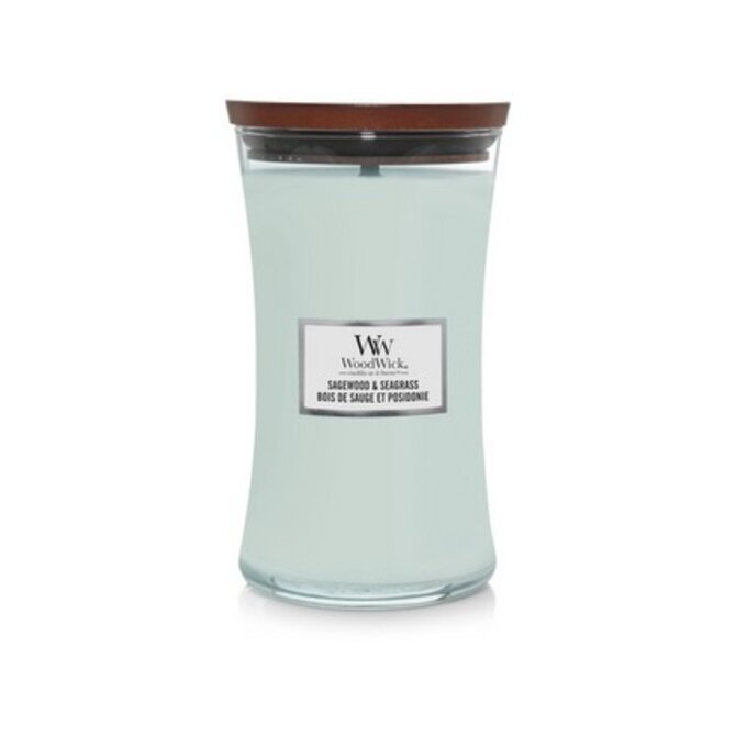 WoodWick vonná svíčka s dřevěným knotem velká Sagewood & Seagrass 609 g Zelená