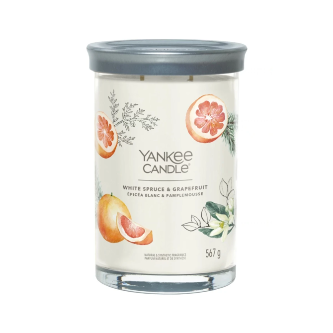 Yankee Candle vonná svíčka Signature ve skle velká White Spruce & Grapefruit 567g Bílá
