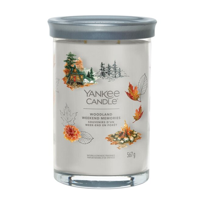 Yankee Candle vonná svíčka Tumbler ve skle velká Woodland Weekend Memories 567g Šedá