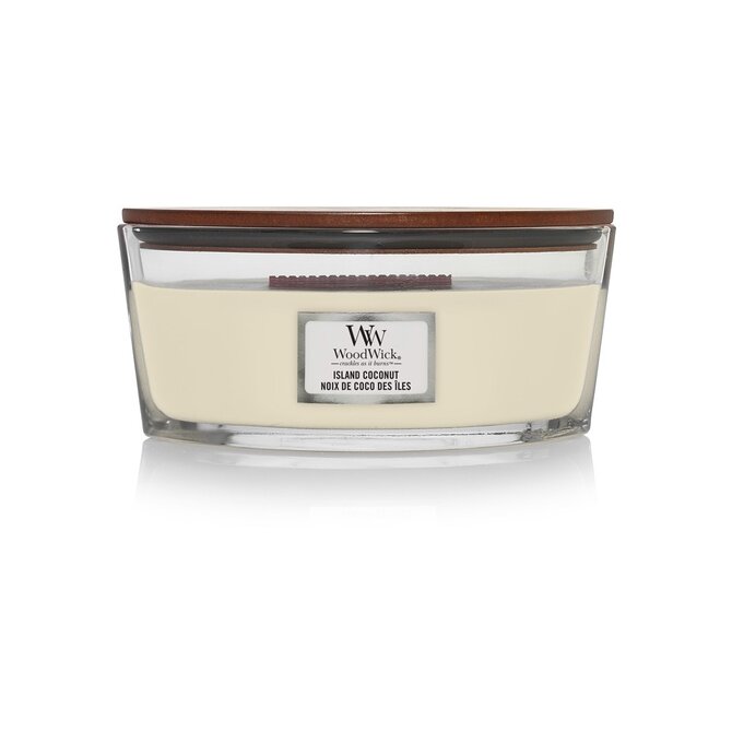 WoodWick vonná svíčka s dřevěným knotem Elipsa Island Coconut Hearthwick Candle 453,6 g Krémová